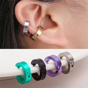 🌺stunning Gothic Rock hiphop round Multicolor Titanium steel ear cuff clip ring